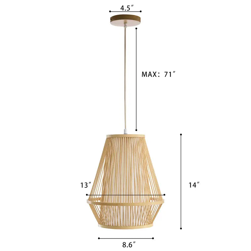 Wabi-Sabi Bamboo Pendant Light, Geometric Stacked Frustum Frame, 6ft Adjustable Cord E26 for Home Decor