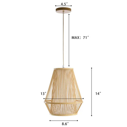 Wabi-Sabi Bamboo Pendant Light, Geometric Stacked Frustum Frame, 6ft Adjustable Cord E26 for Home Decor